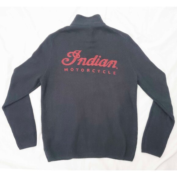 Lucky Brand Indian Motorcycle Men's Zip Sweater Cardigan Black Red Chainstitch L - Picture 8 of 10